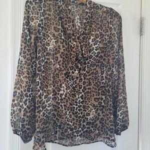 Cheetah print long sleeve shirt with bow tie
